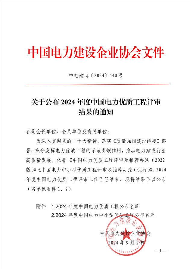 喜報 | 公司監理的華能吉魯大安市500MW風(fēng)電項目榮獲中國電力優(yōu)質(zhì)工程獎